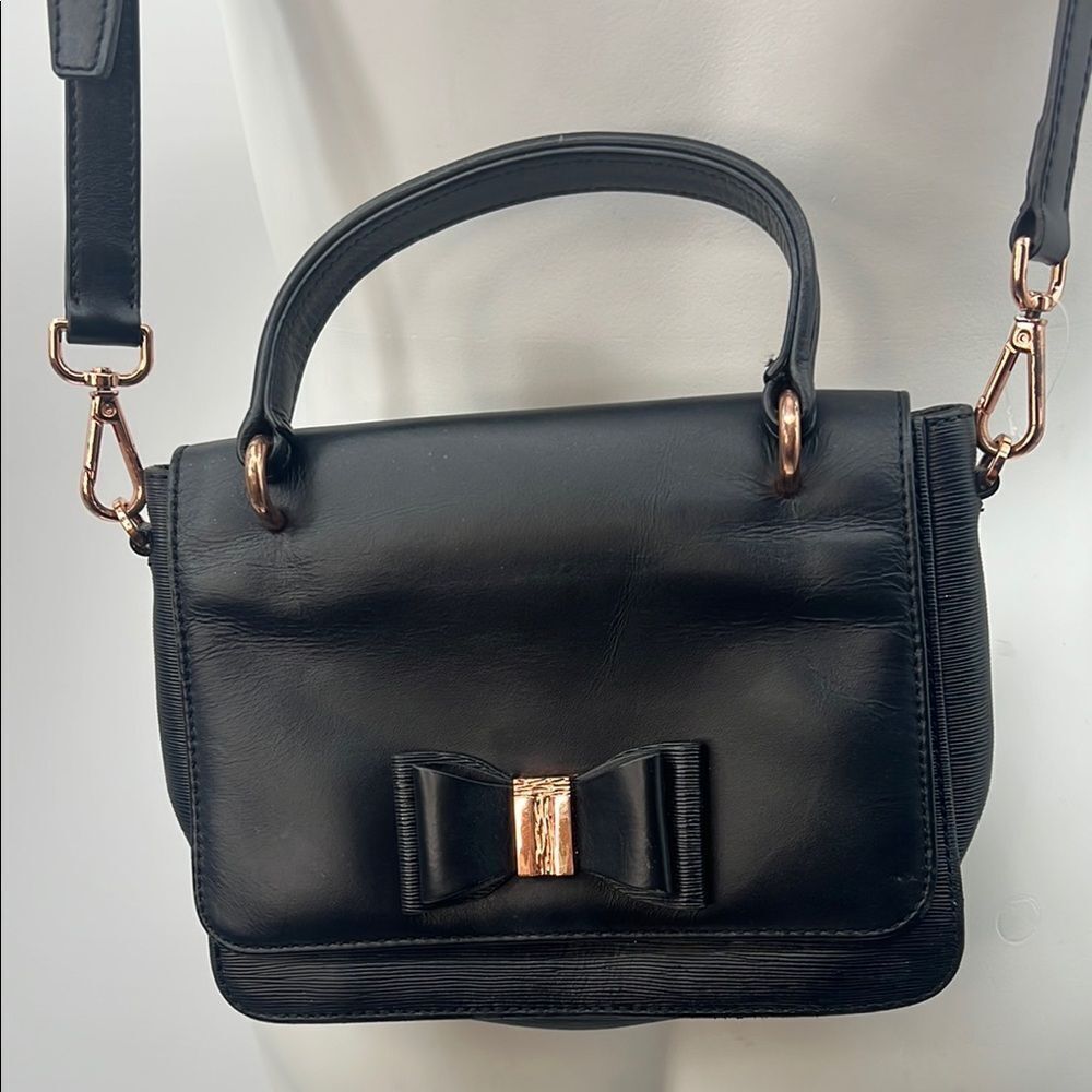 Ted Baker Elegant Black Bow Leather Handbag